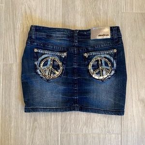 Grace in LA Embellished Rhinestone Studded Designer Jean Skirt